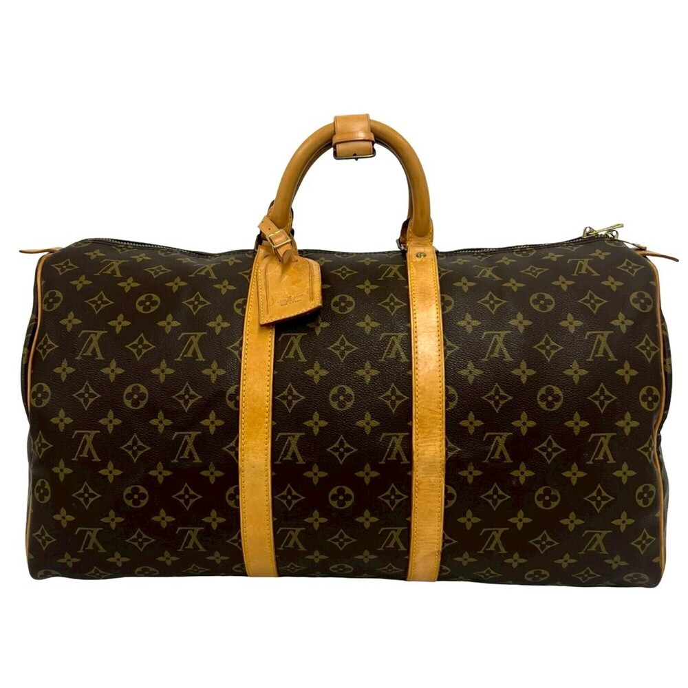 LOUIS VUITTON Authentic Vintage Brown Monogram Leather Keepall 50 Boston Bag